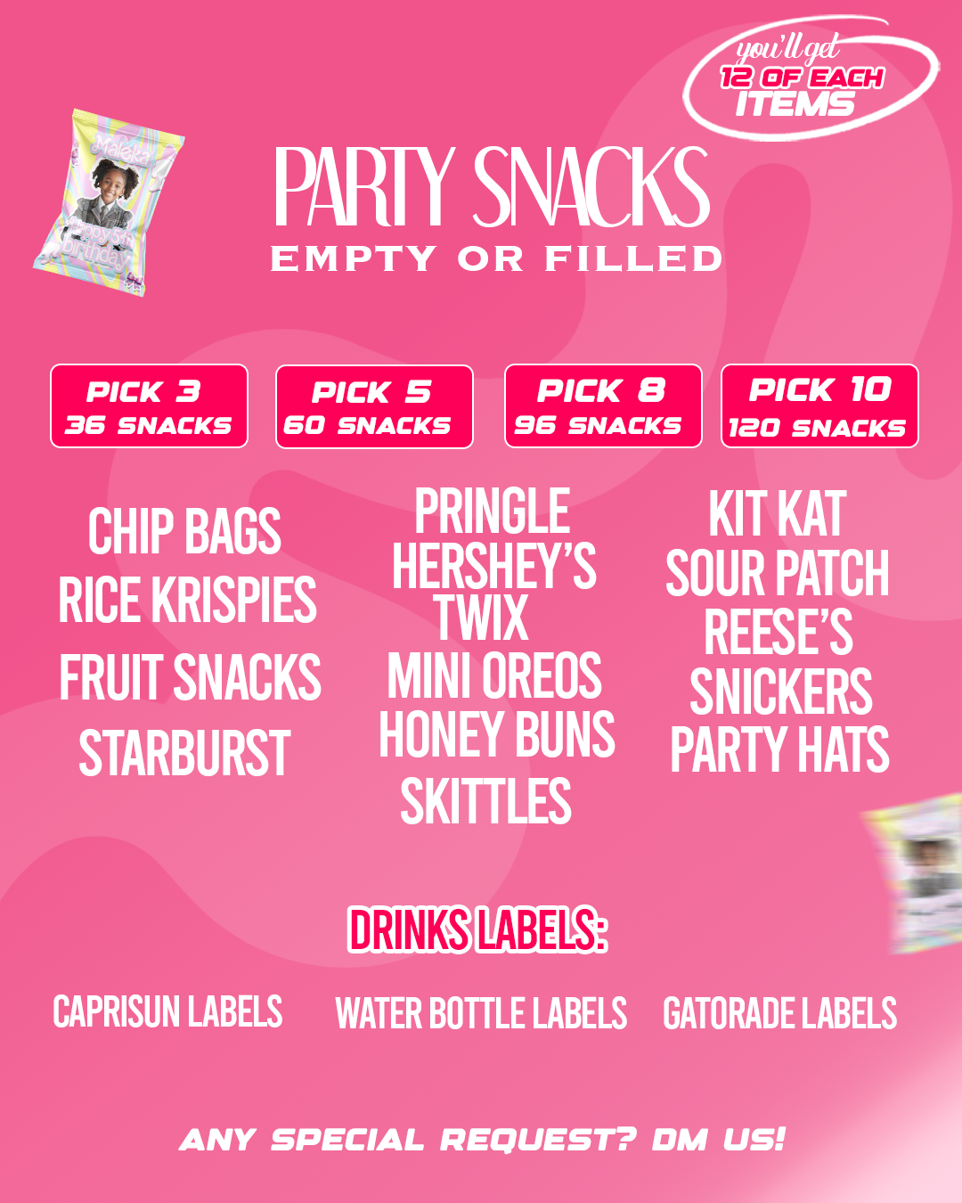 Custom party favors snacks